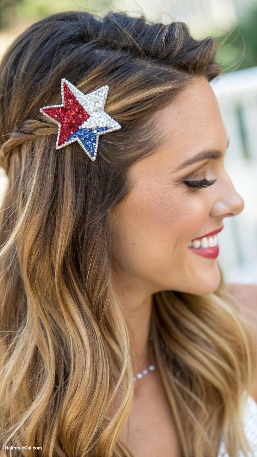 4th of july hairstyles Glittery star clips