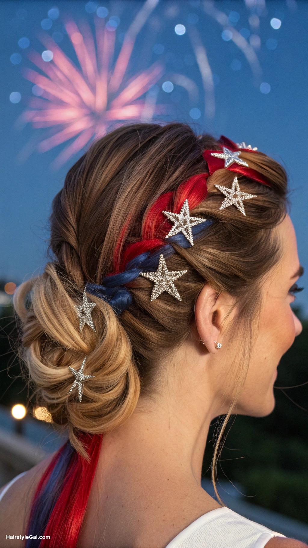4th of july hairstyles Star hairpins accents