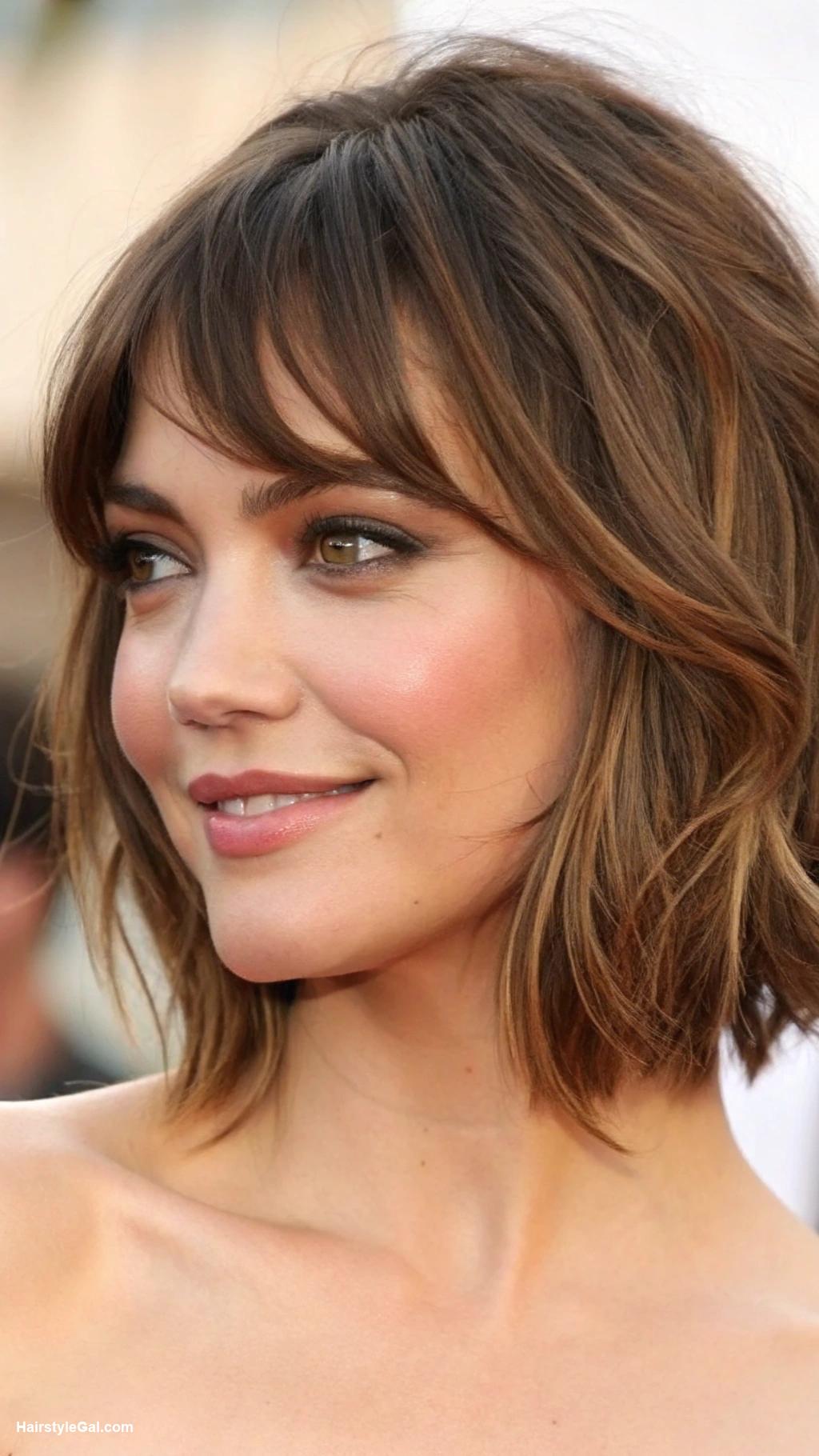 chubby face haircuts Textured Bob with Side Swept Bangs