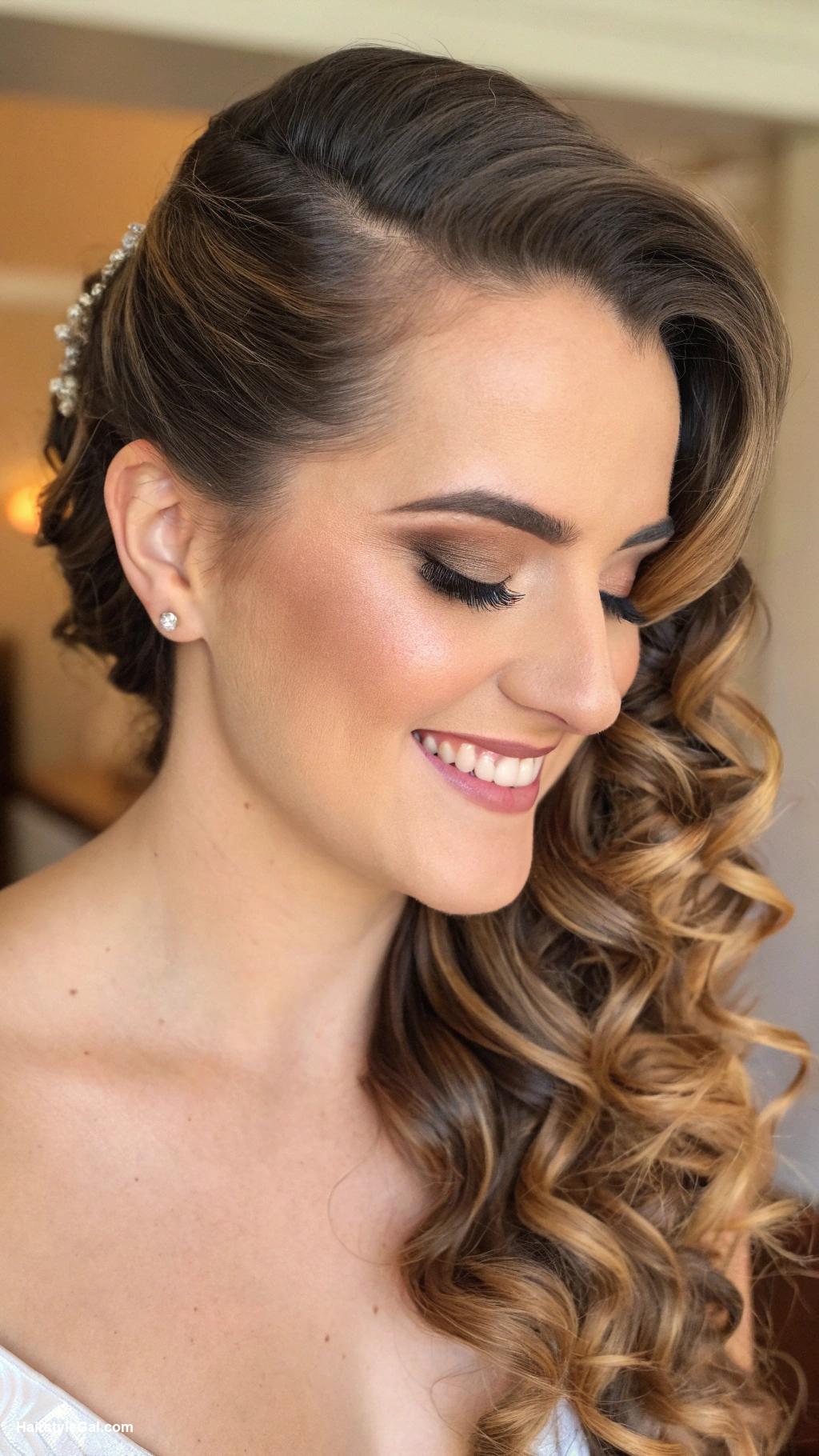 chubby face haircuts Voluminous Curls with a Deep Side Part