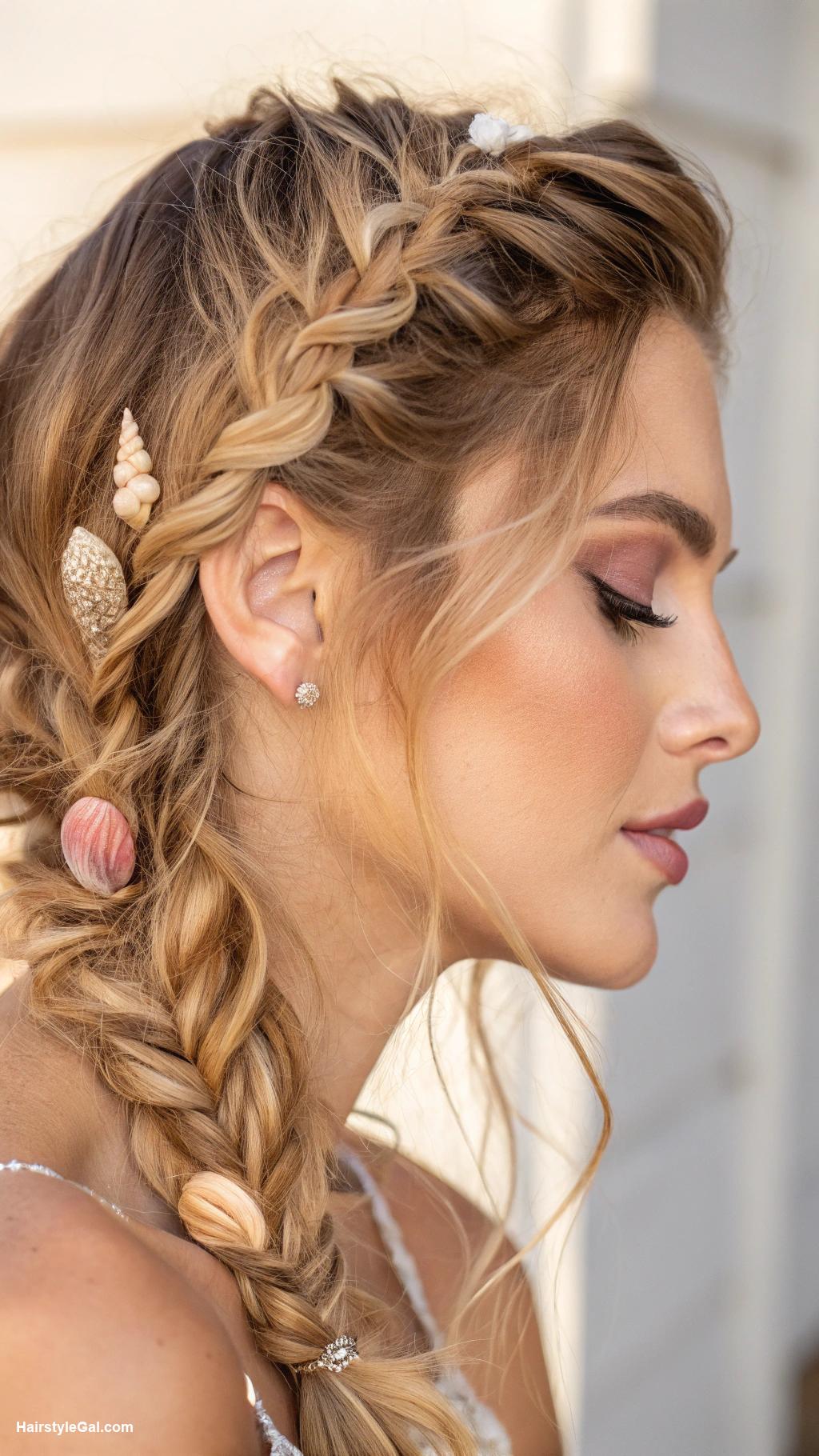 cute hairstyles Side braid with seashells