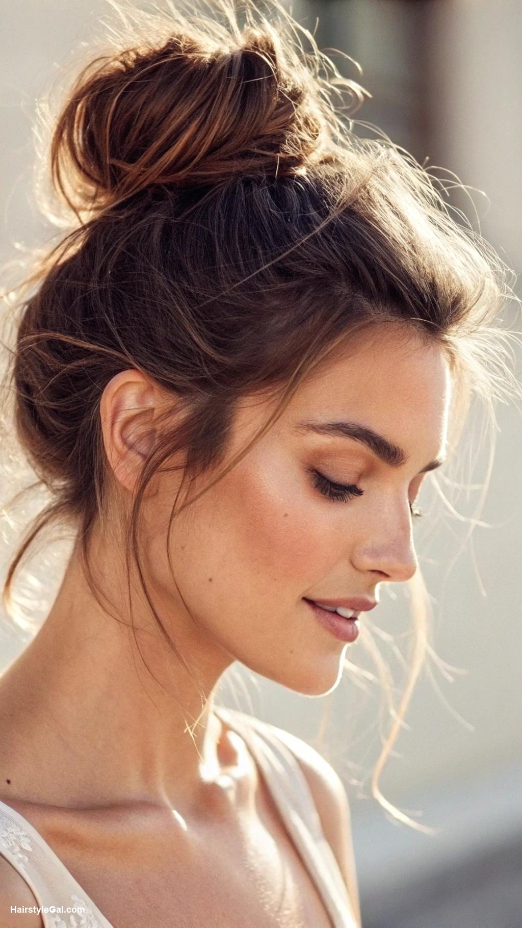 hairstyles for thin hair Messy Bun with Volume
