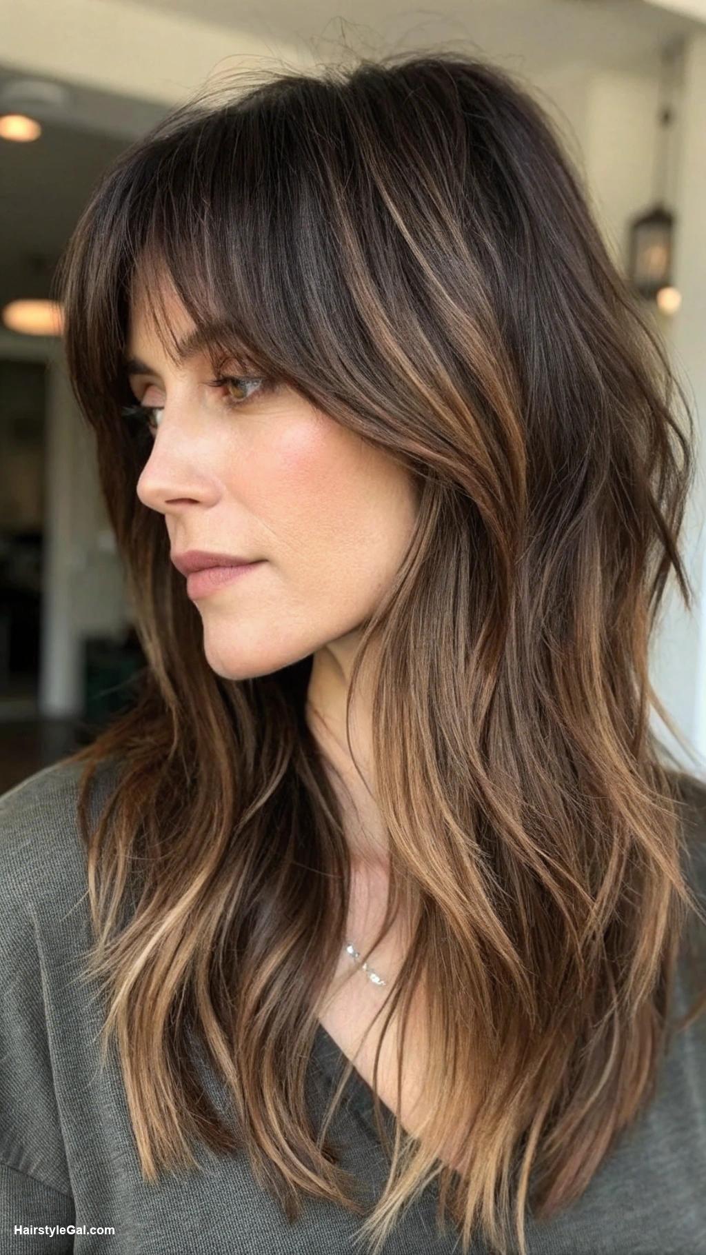 layered haircuts Shaggy Layers with Curtain Bangs