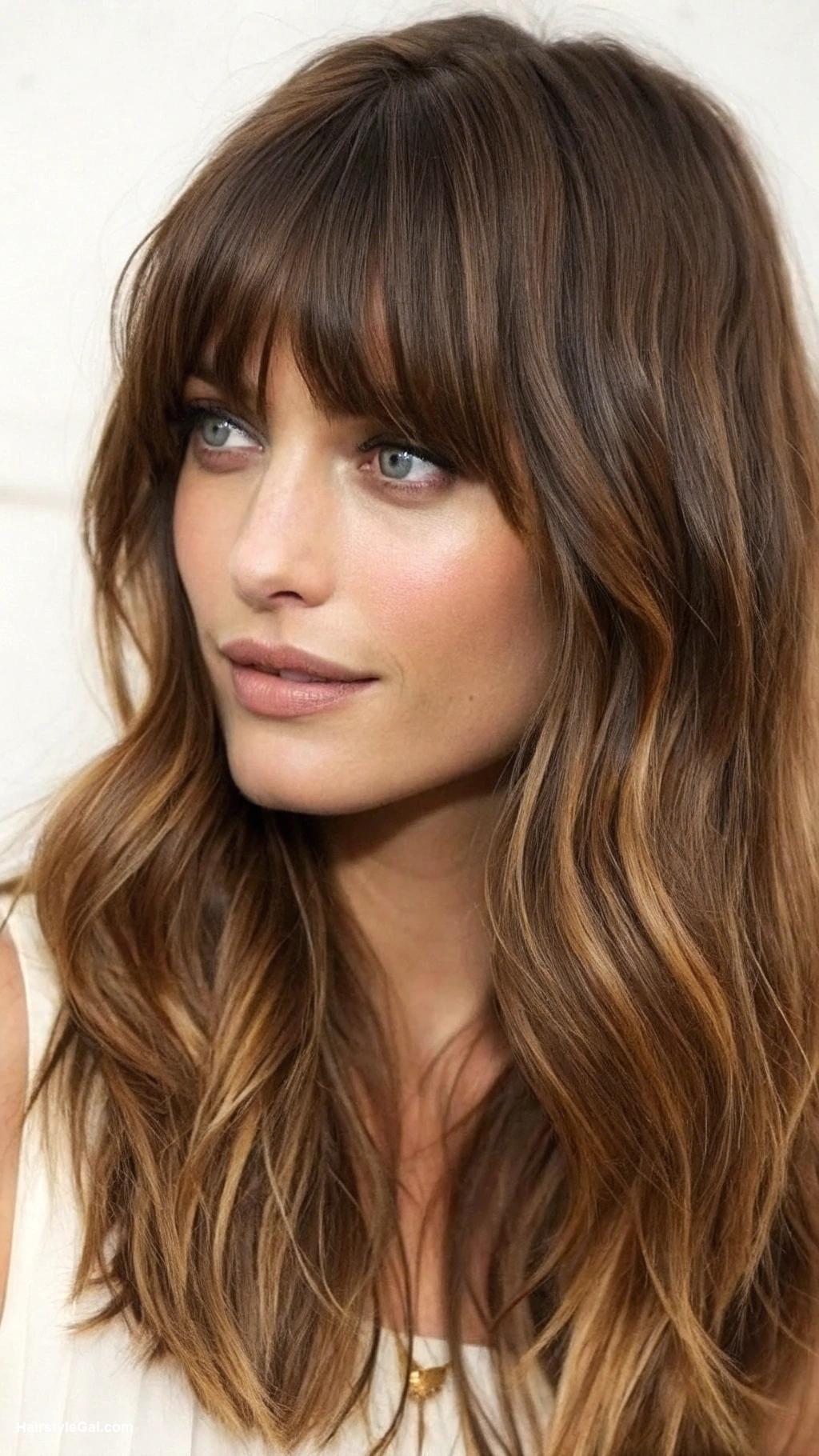 long haircuts Layered Waves with Bangs
