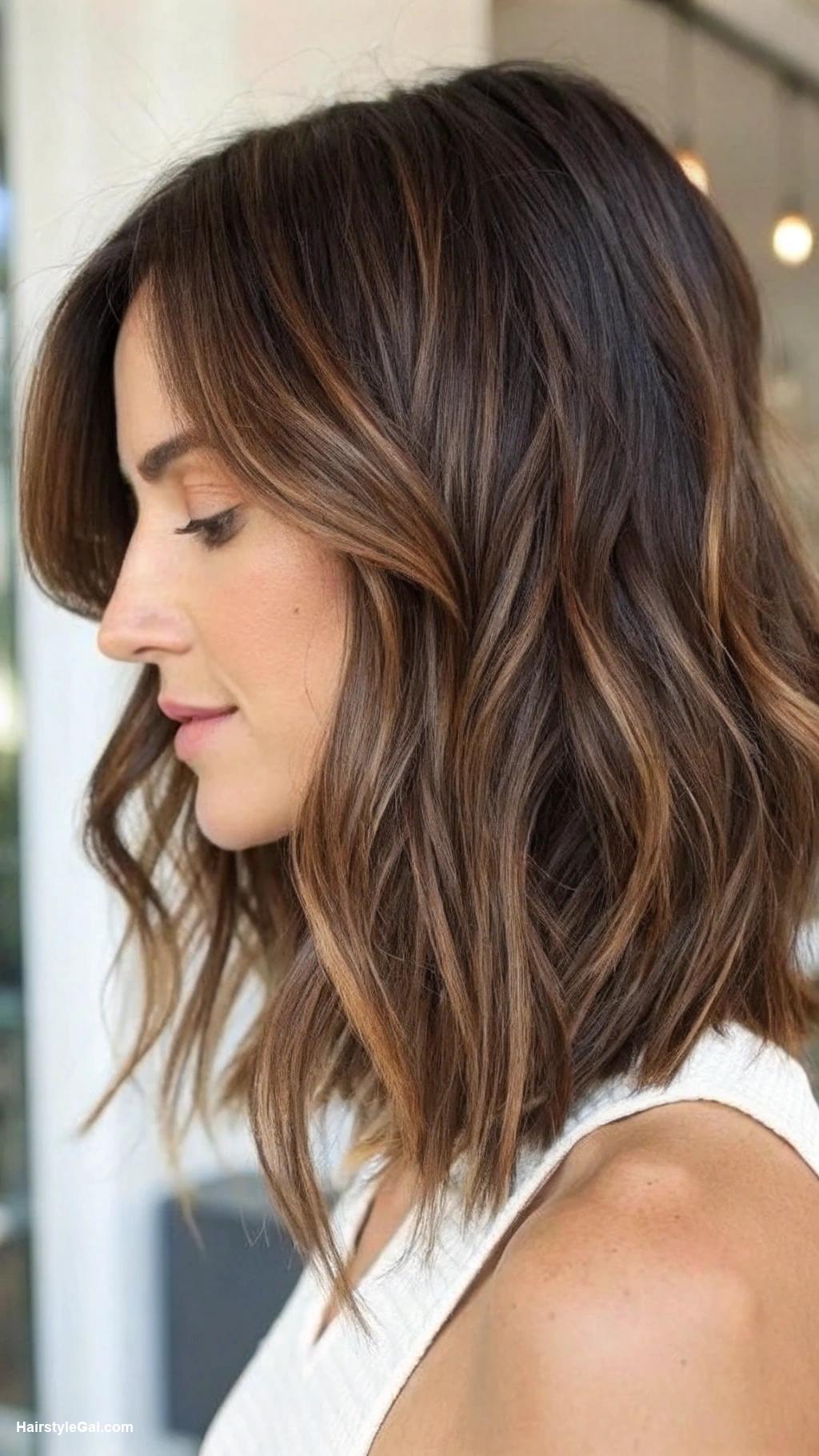 medium length haircut Asymmetrical shoulder length cut