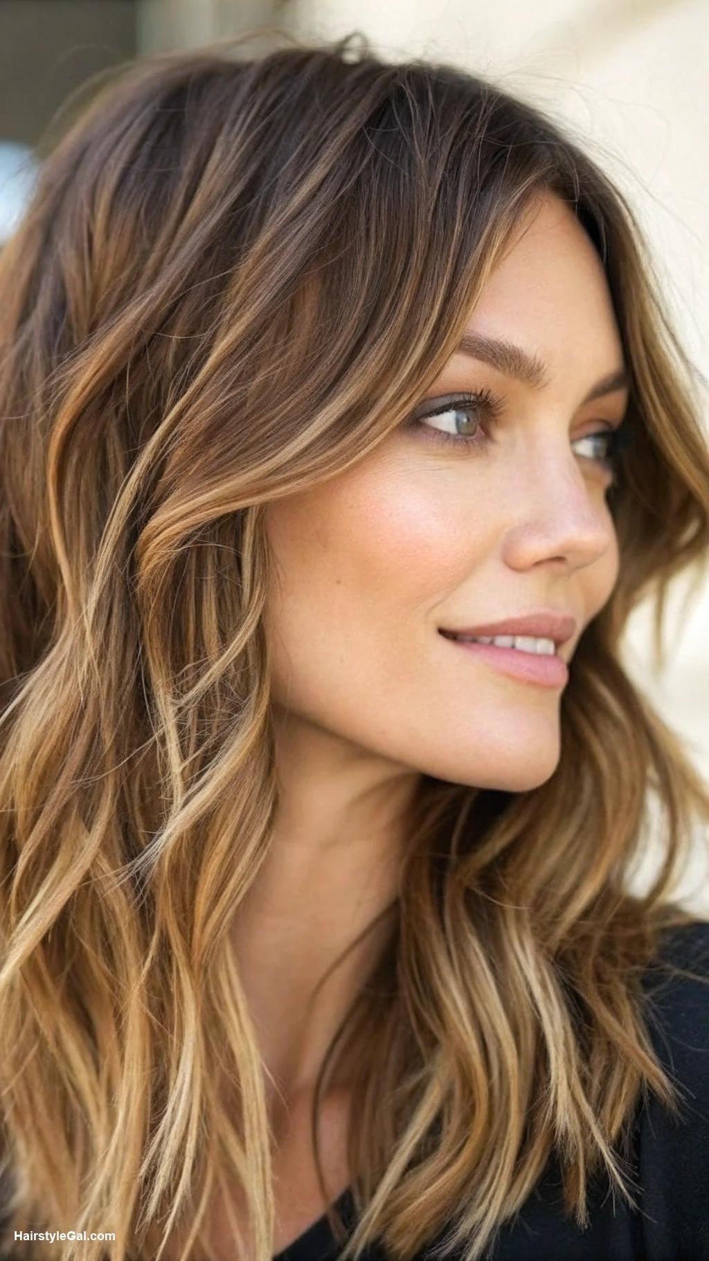 medium length haircut Wavy hair with face framing layers
