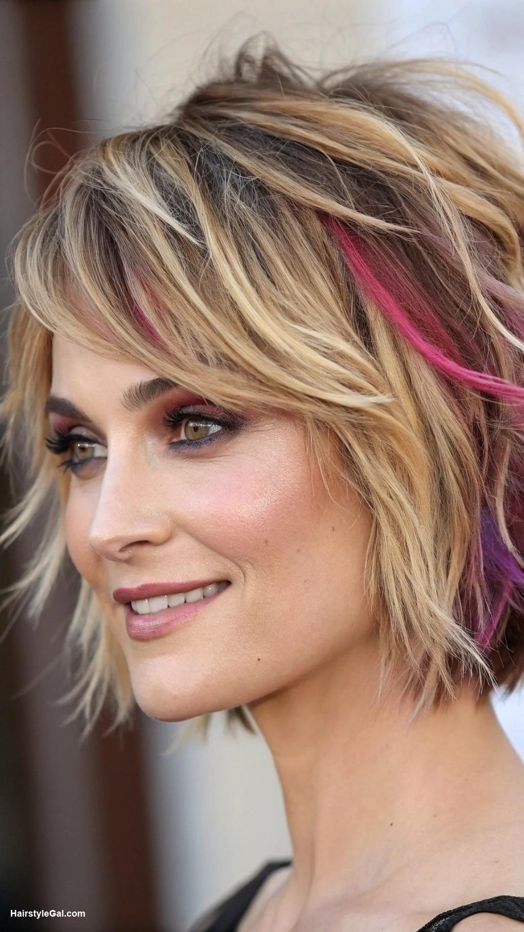 short shaggy hair Asymmetrical Shag with Bold Highlights