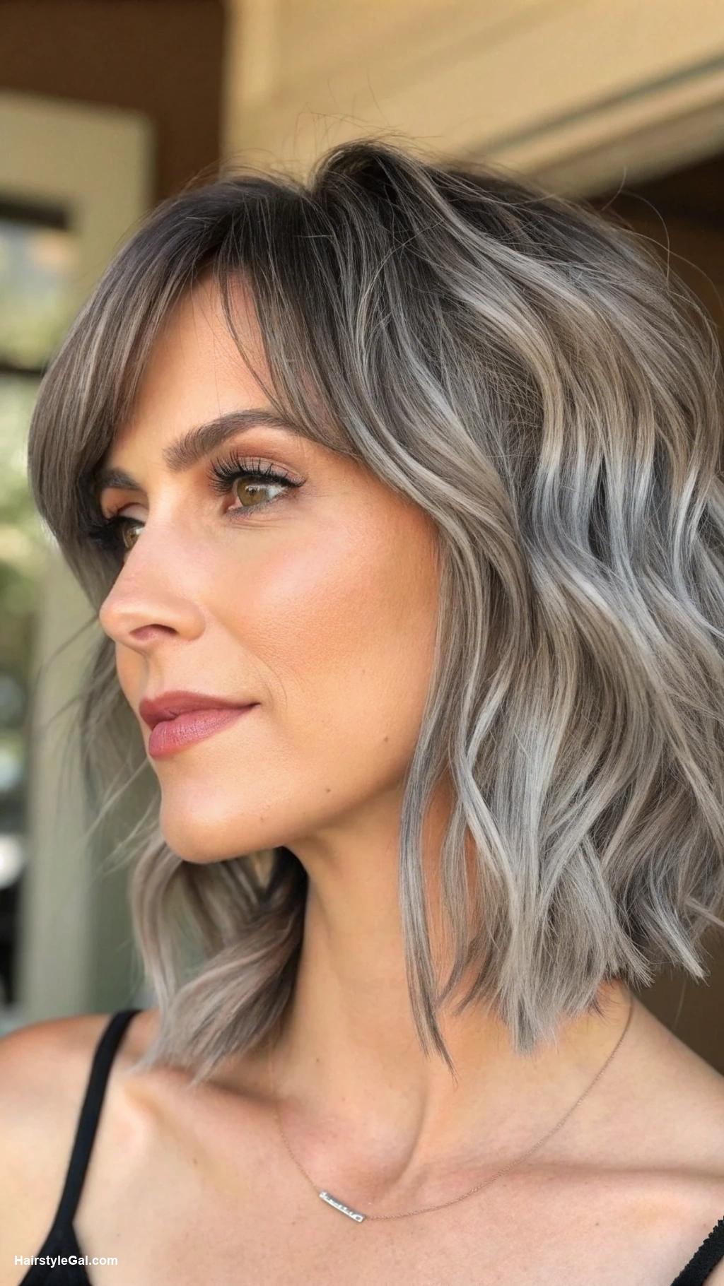 short shaggy hair Grey Shag with Deep Side Part