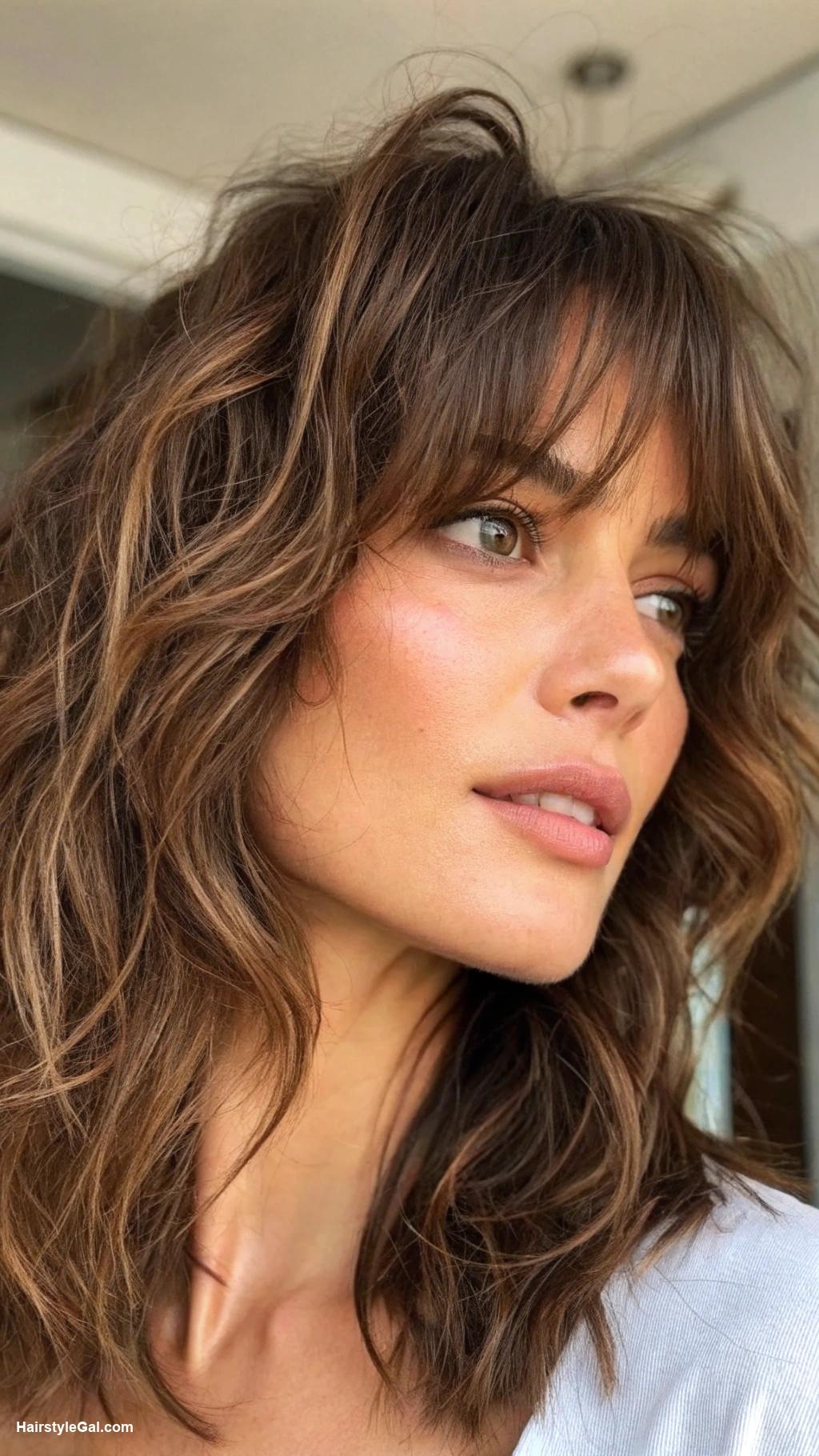 short shaggy hair Textured Shag with Curtain Bangs