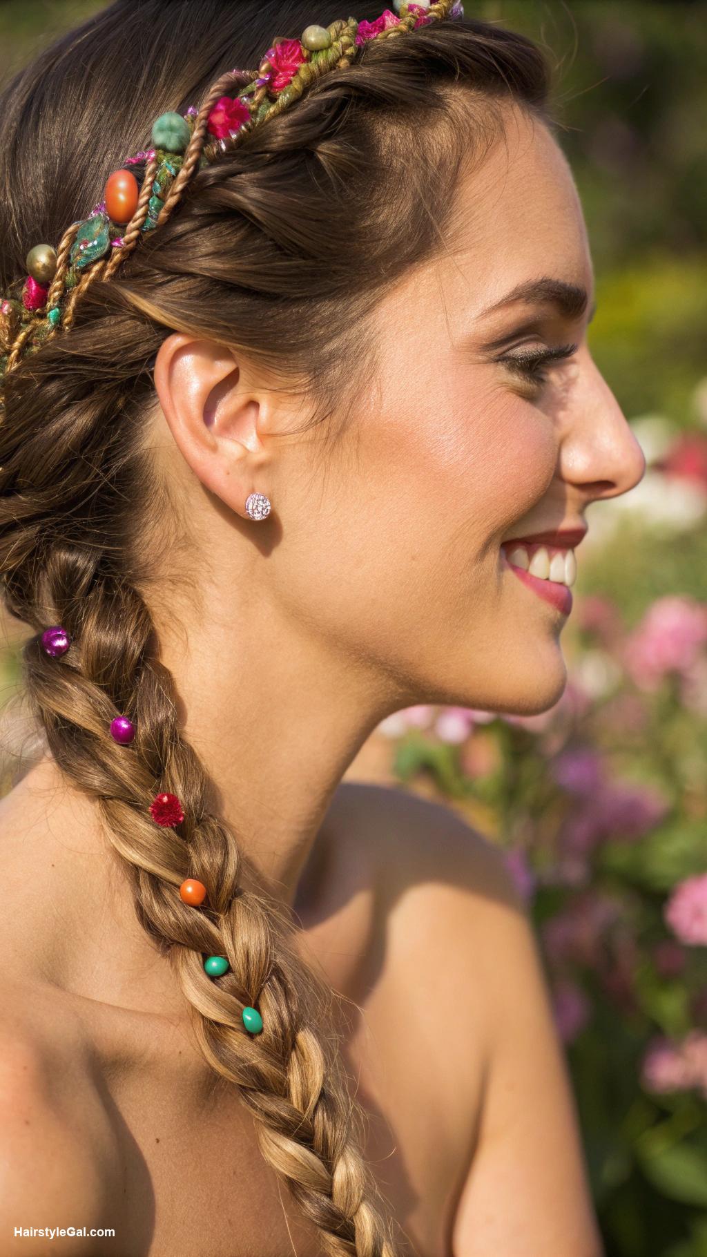 summer hair ideas Side braid with beaded embellishments