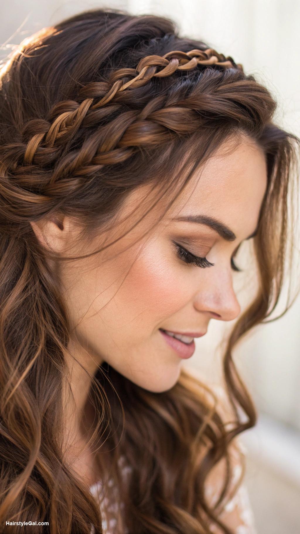 wavy hairstyles Braided crown with wavy strands