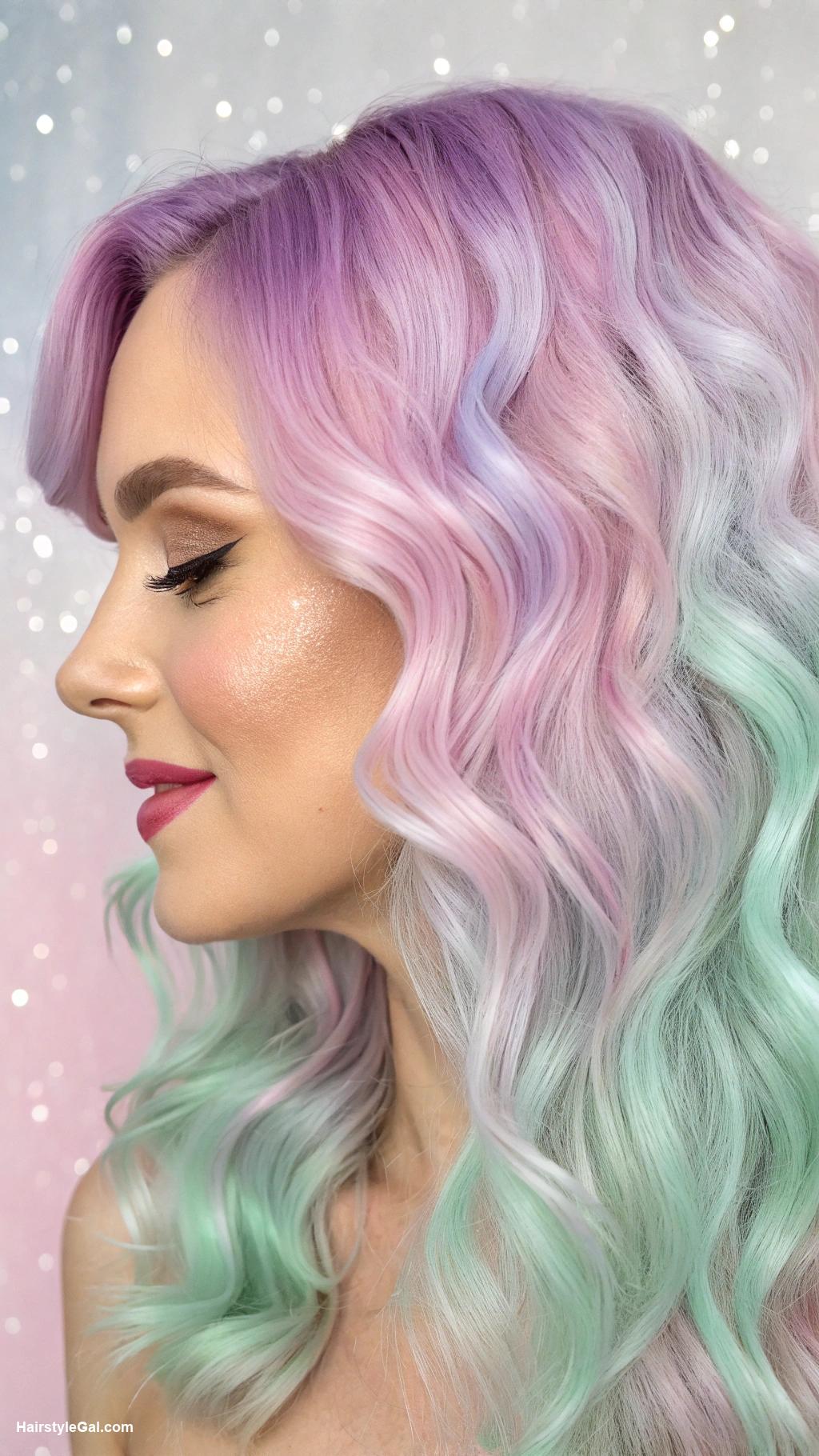 wavy hairstyles Waves with vibrant pastel highlights