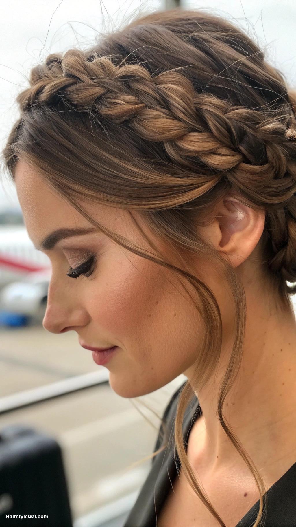 airport hairstyles Braided crown for effortless chic