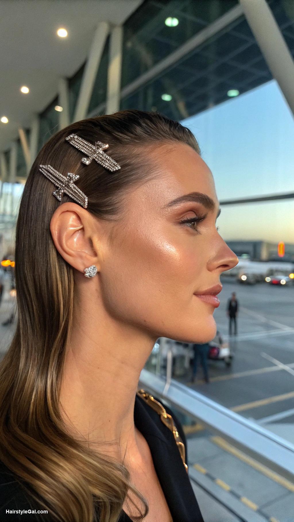 airport hairstyles Sleek straight hair with clips