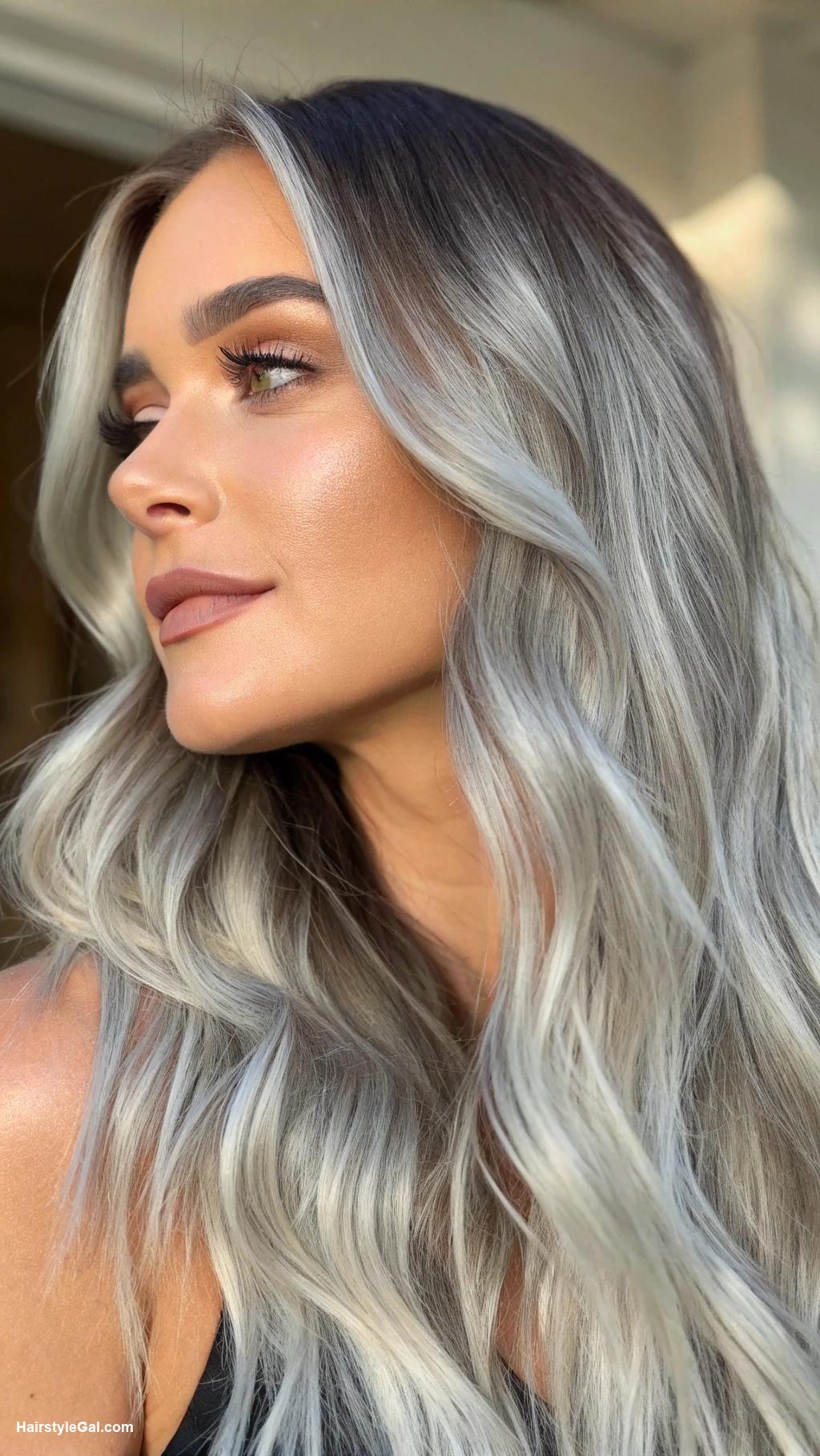balayage hair Ashy silver balayage