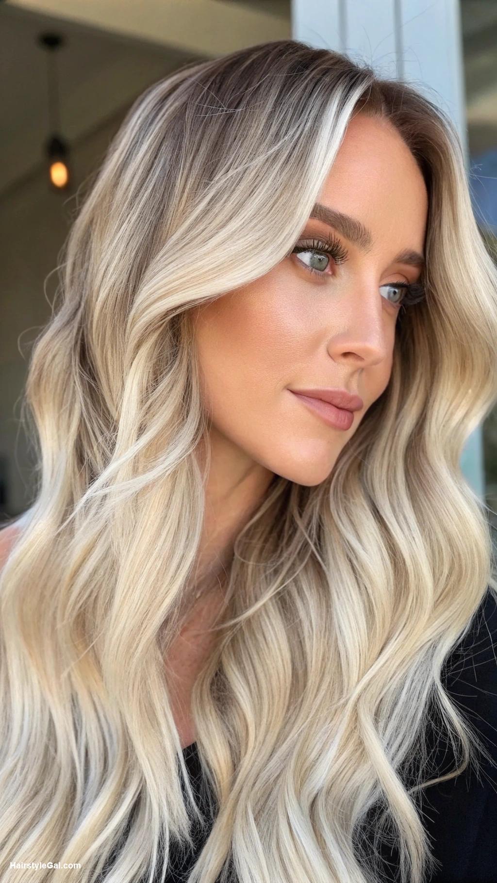 balayage hair Ice blonde with shadow root