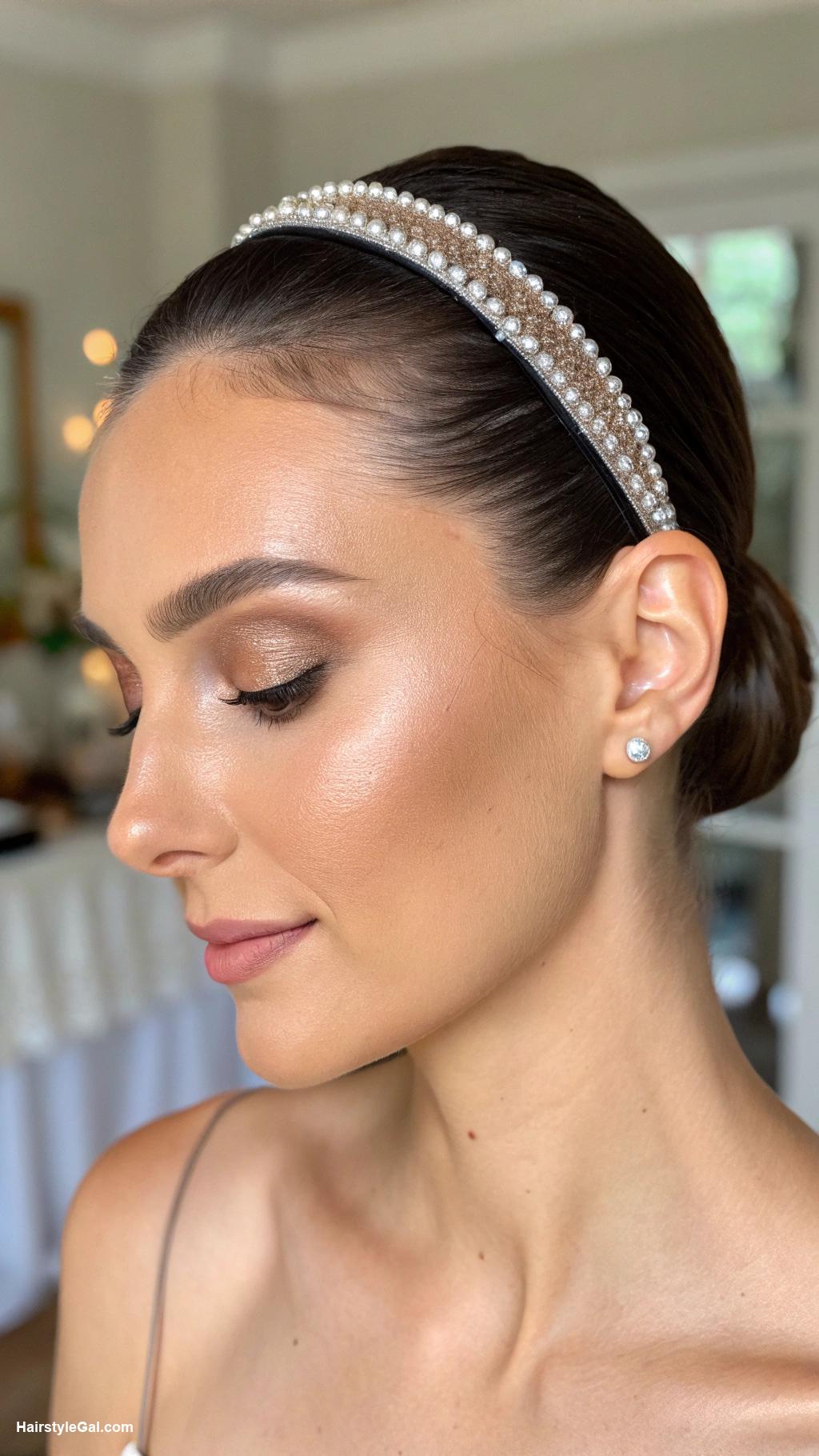 birthday party hairstyles Sleek low bun with headband
