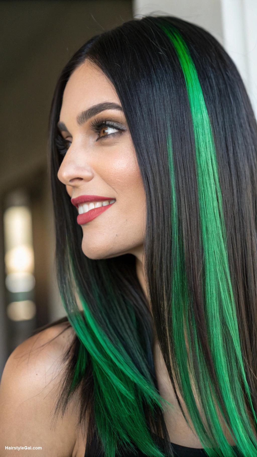 black hair shades Emerald Green Streaks