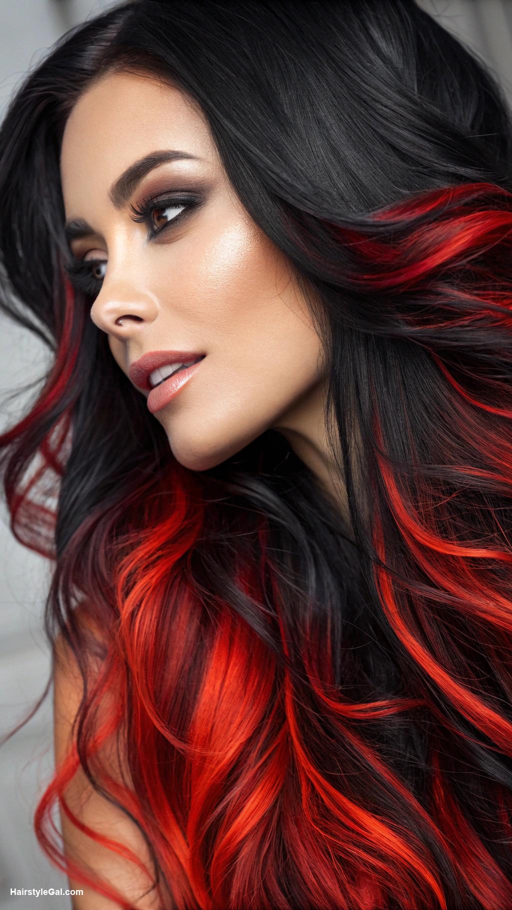 black hair shades Fiery Red Accents