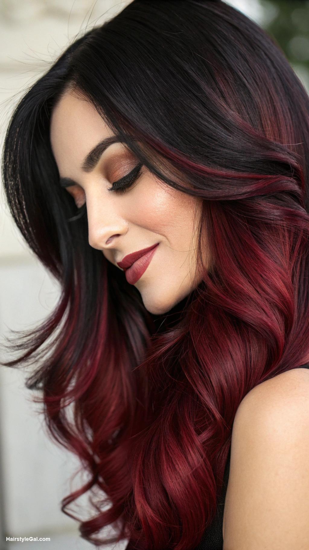 black hair shades Rich Burgundy Hues