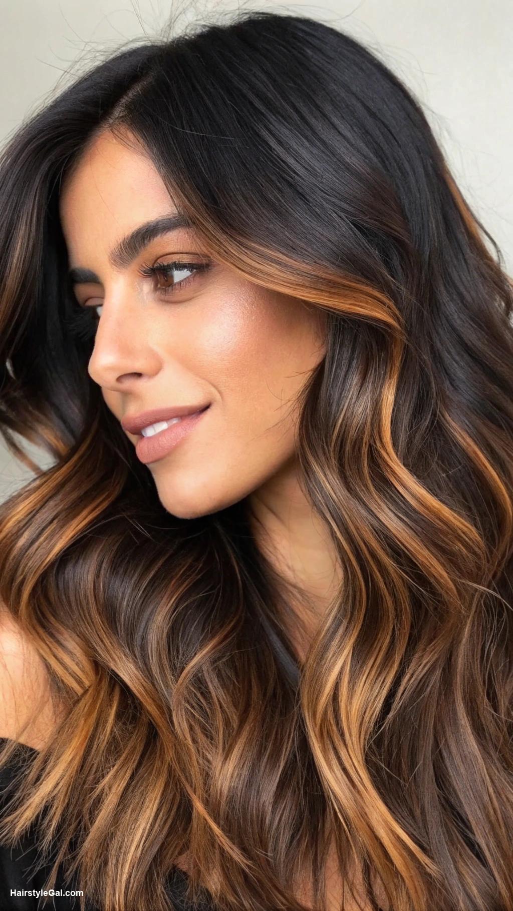 black hair shades Soft Caramel Balayage