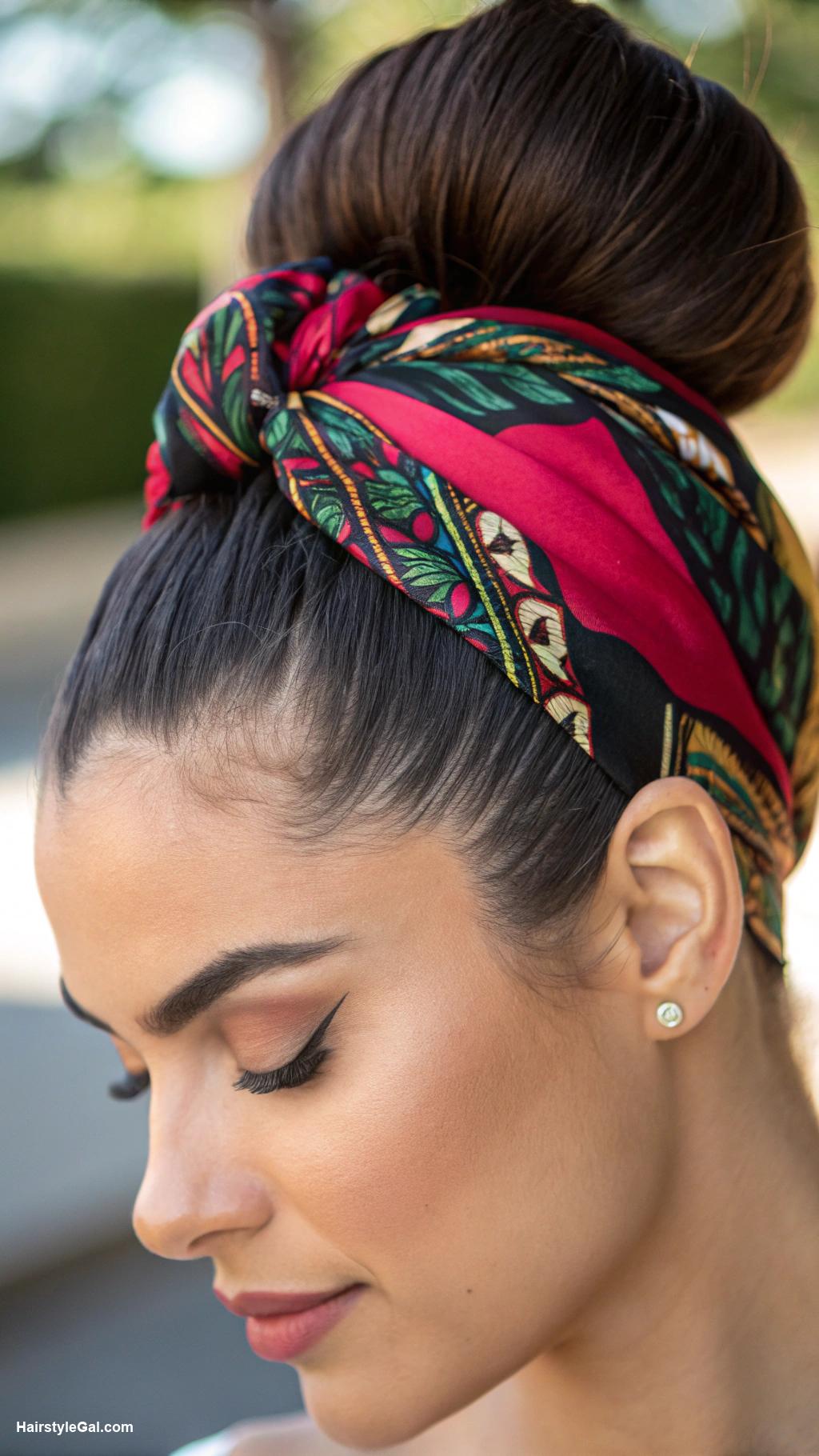 bun hairstyles Sleek bun with a hair wrap