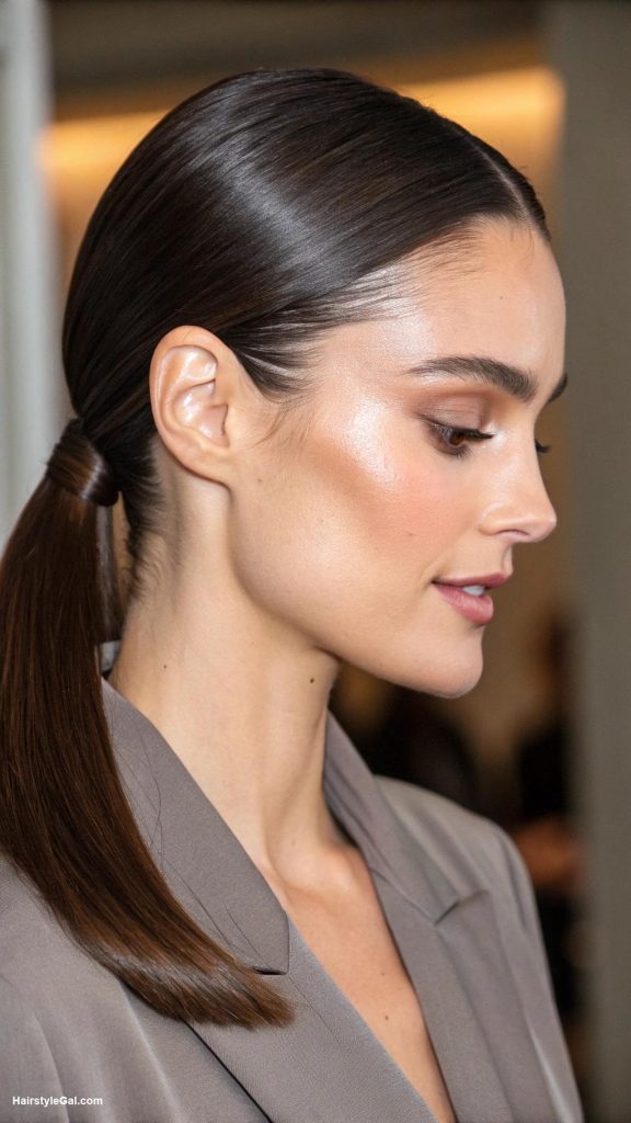 classy work hairstyles Sleek low ponytail