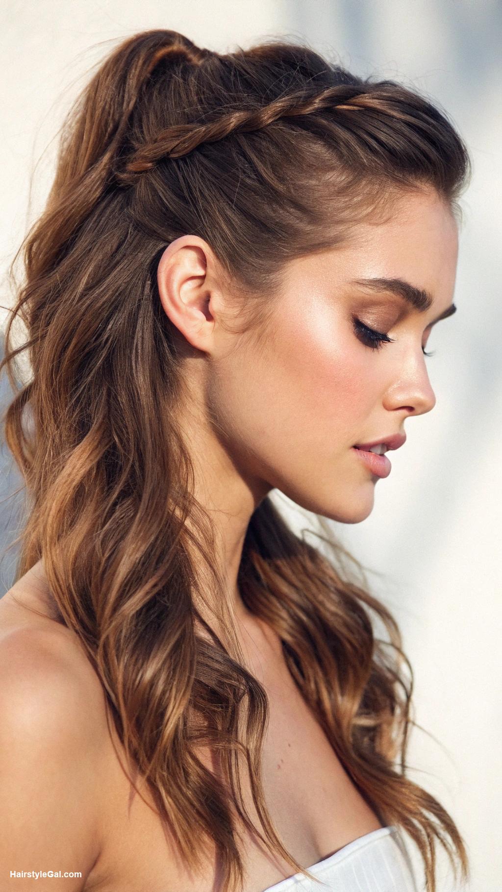 easy summer hairstyles Half up twisted ponytail