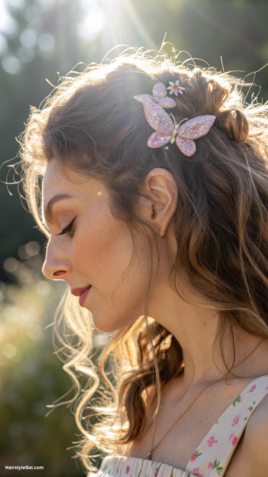 fairycore hair Butterfly clips in half up style