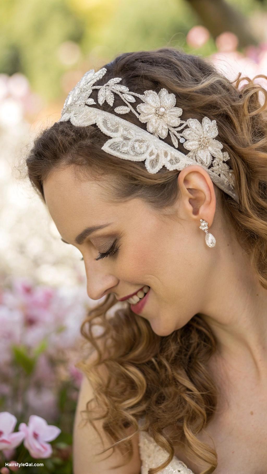 fairycore hair Delicate lace headband with curls