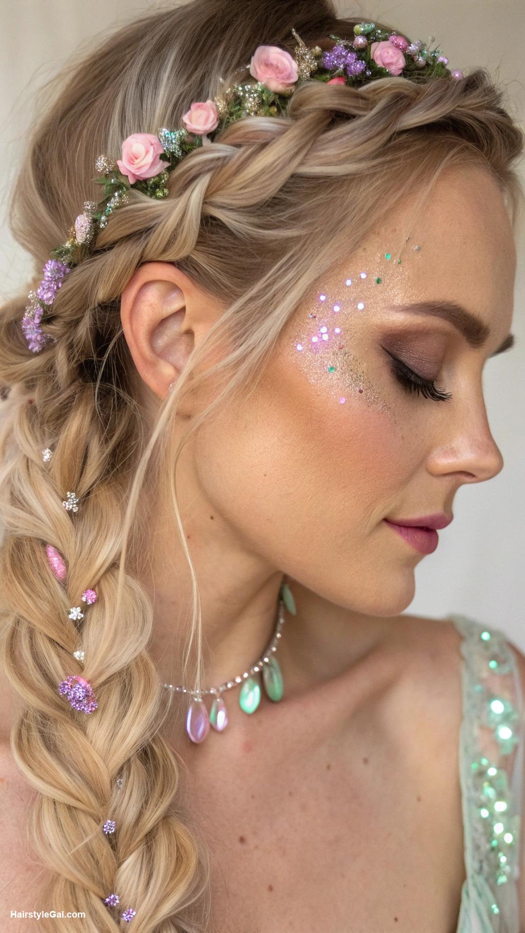 fairycore hair Dreamy side braid with gems