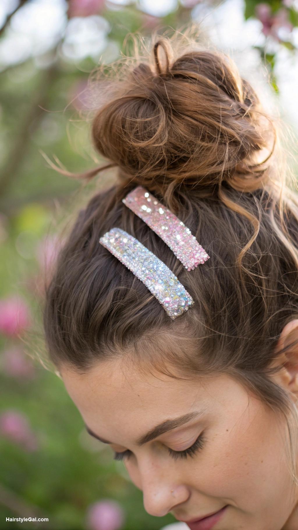 fairycore hair Glittery clips with messy bun