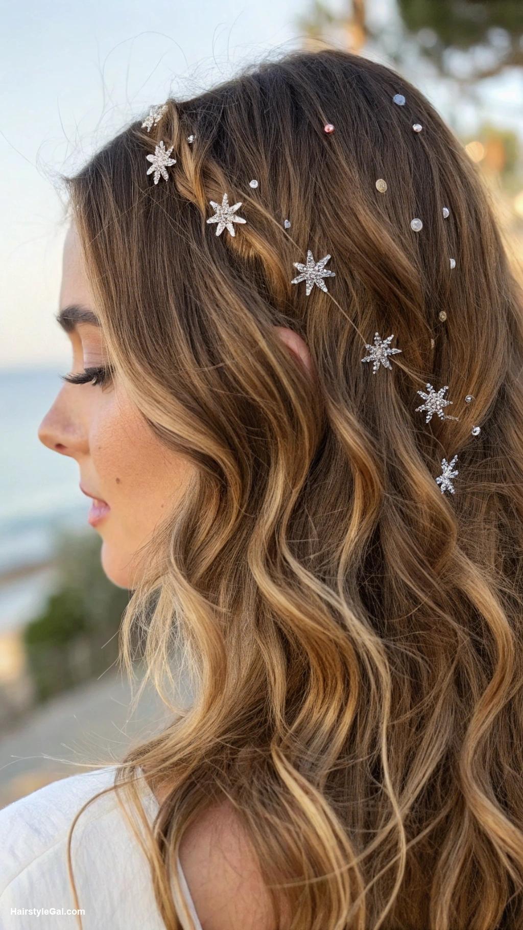 fairycore hair Layered waves with sparkly pins