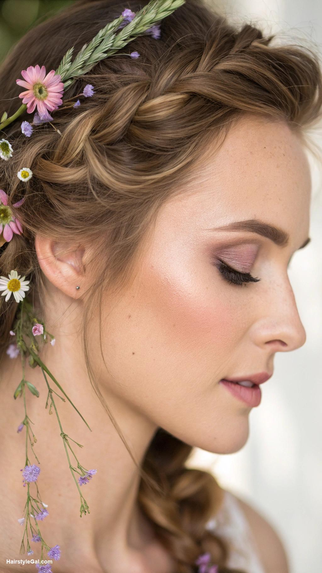 fairycore hair Twisted ponytail with wildflowers