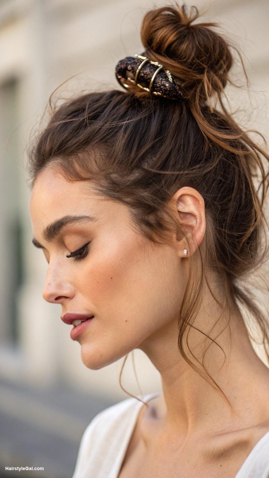 hair claw hairstyles Messy bun with hair claw