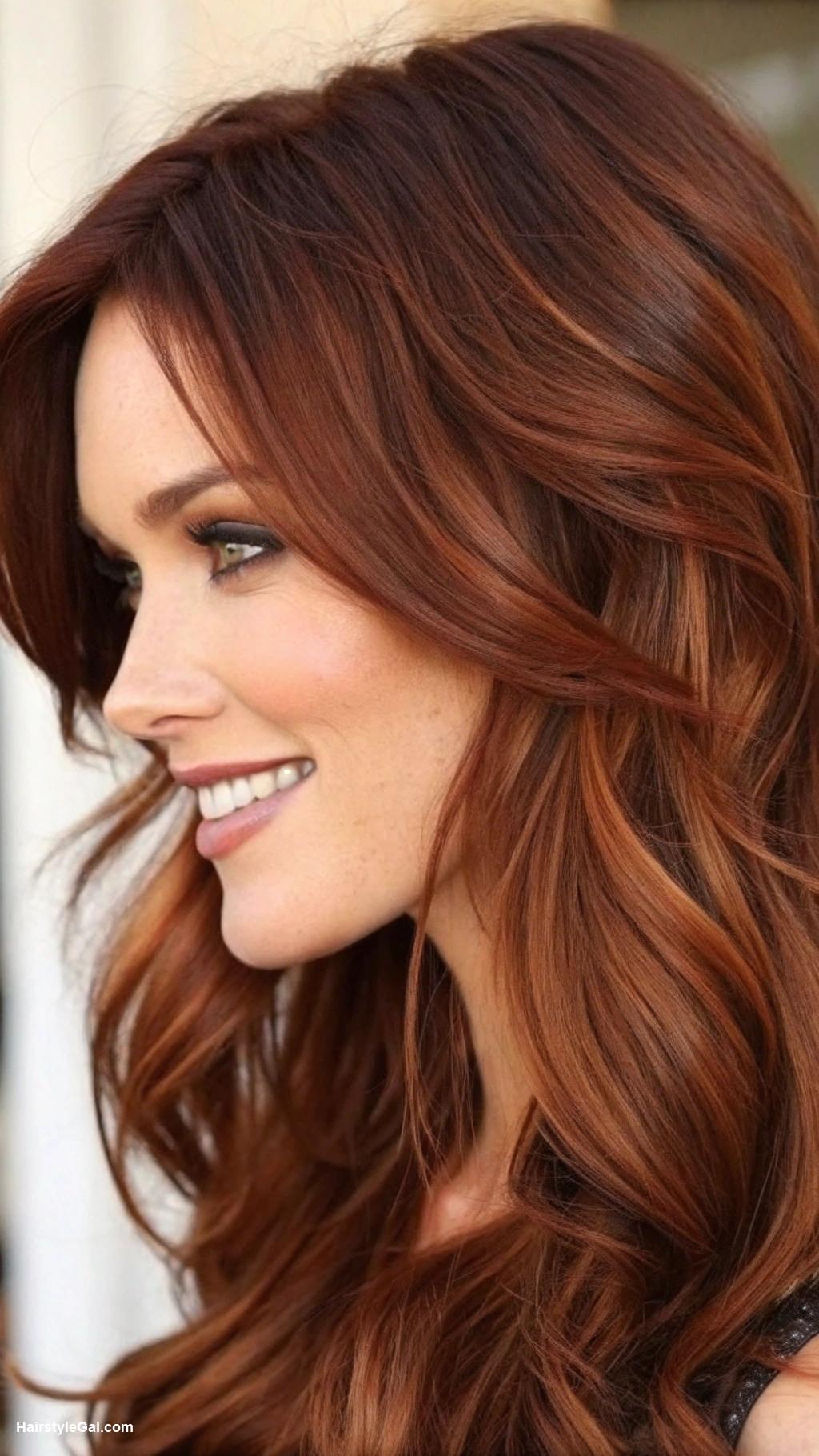 hair highlights ideas Rich auburn peekaboo layers