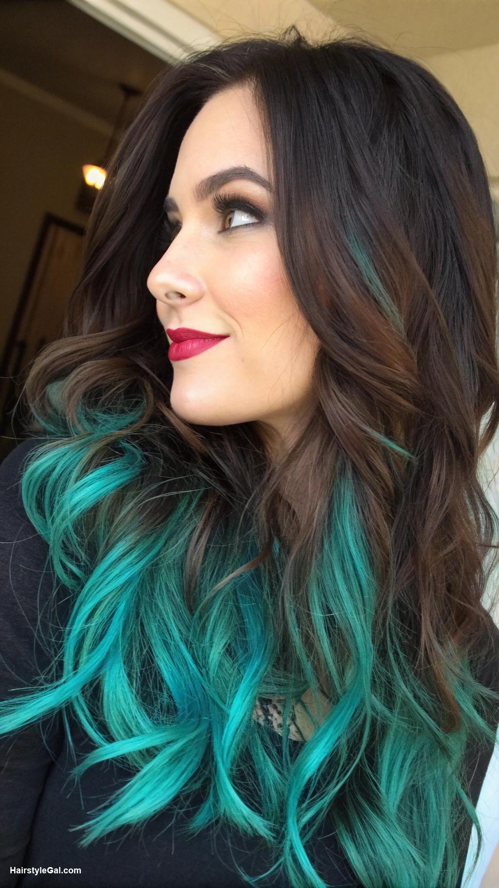 hair highlights ideas Vibrant teal underlayers