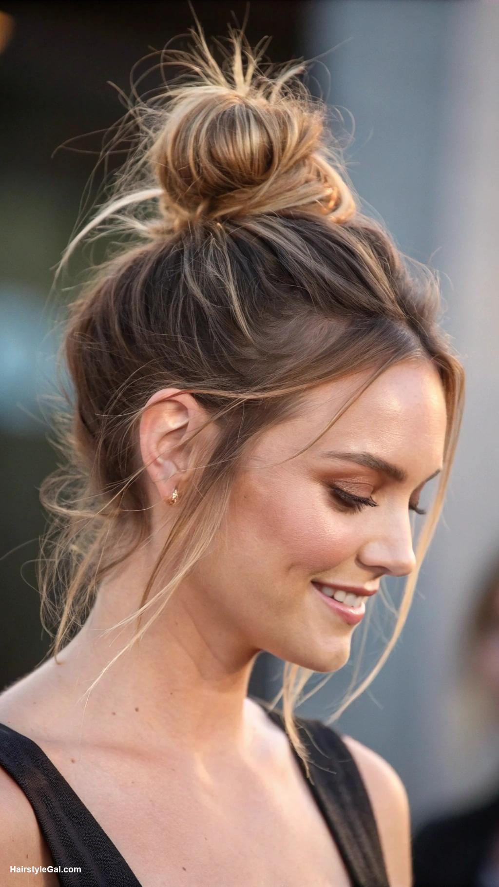 hair styles updos Messy Top Knot