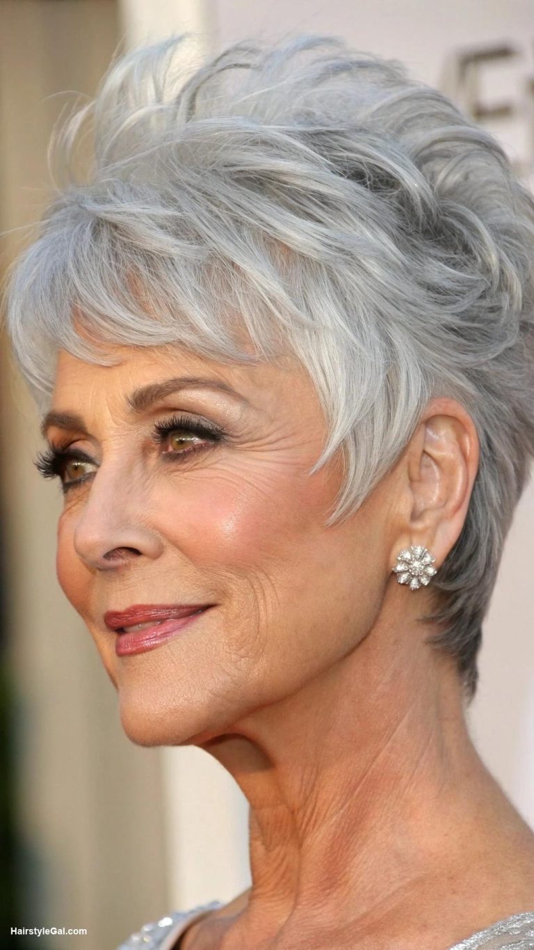 haircuts for older women Vibrant Silver Pixie Cut