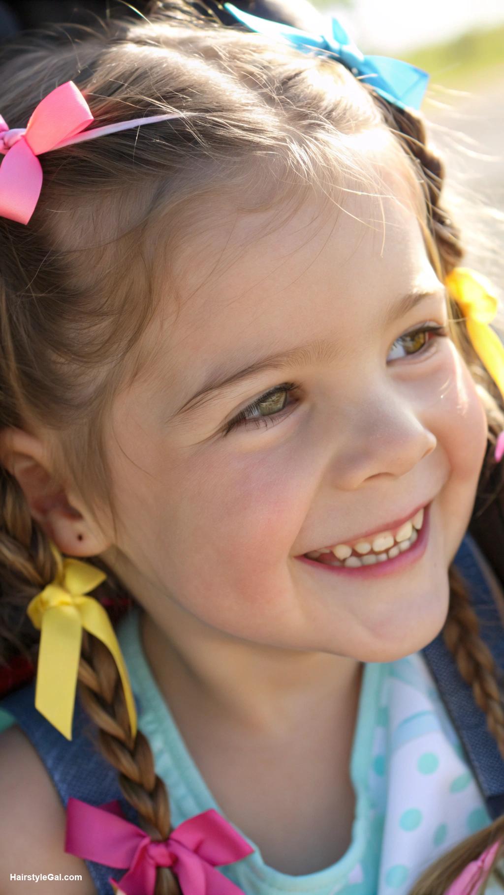 little girl haircuts Braided pigtails with ribbons