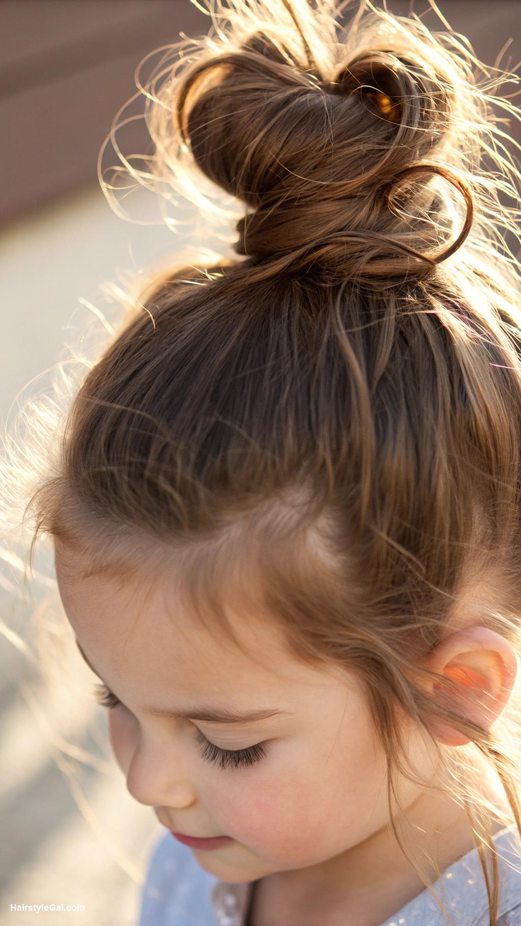 little girl haircuts Fluffy top knot with loose strands