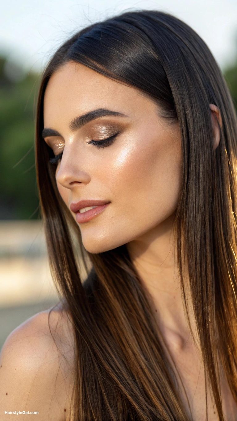 middle part hairstyles Classic straight hair with shine