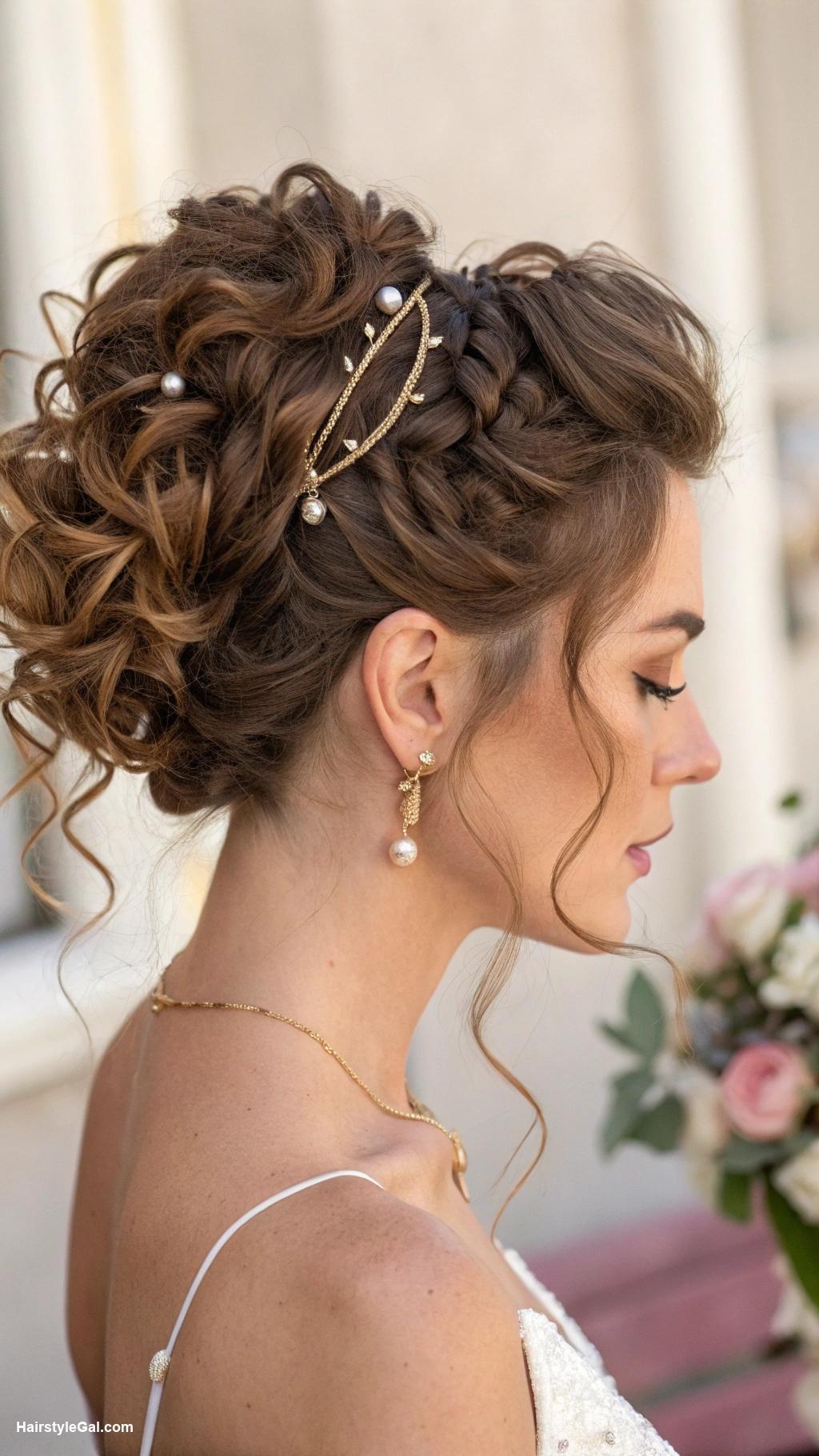 middle part hairstyles Curly updo with hair accessories