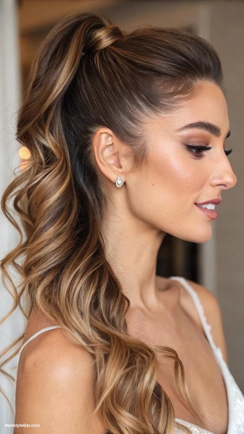 middle part hairstyles Half up twisted ponytail