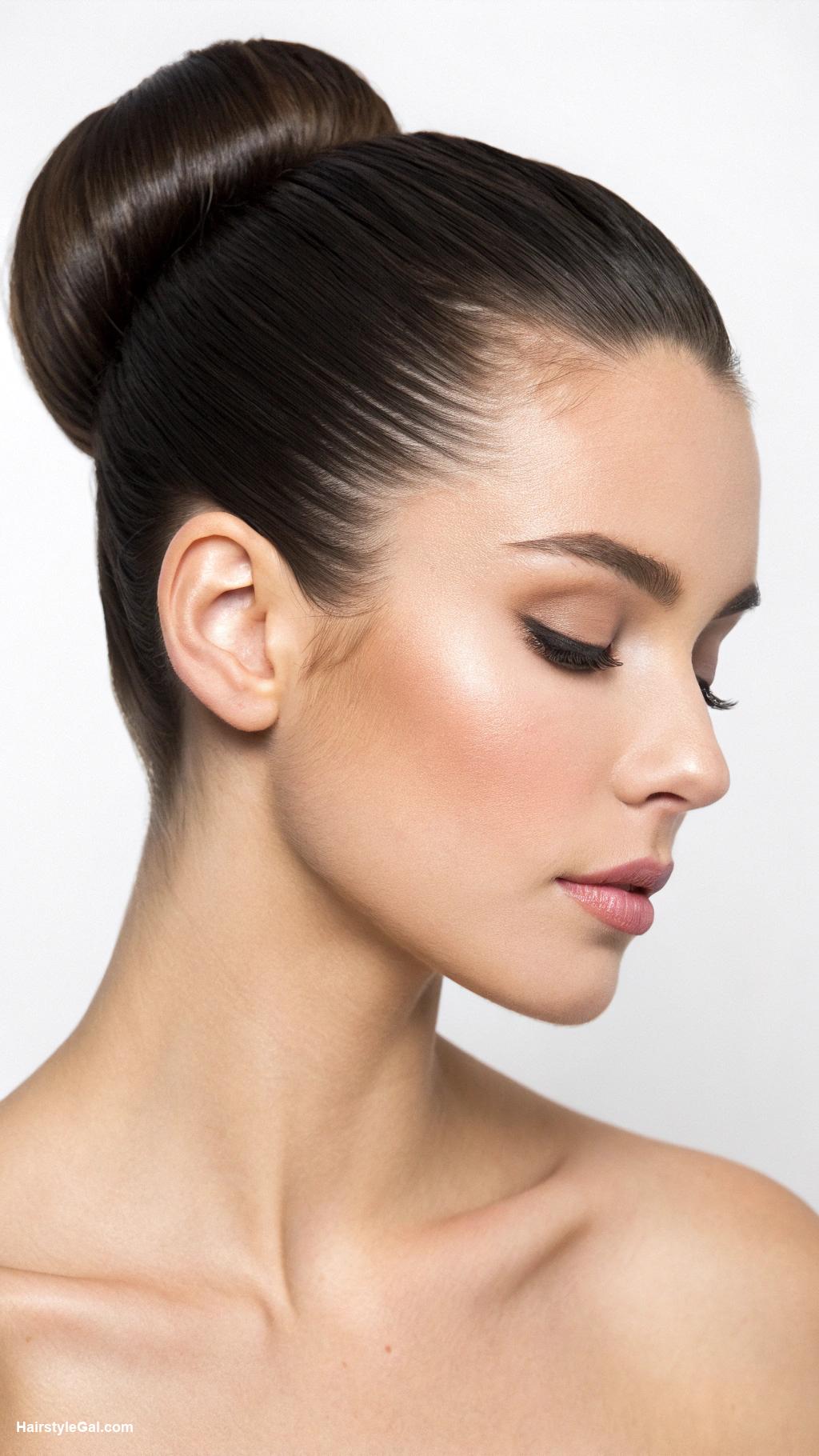 middle part hairstyles High bun with wrapped base