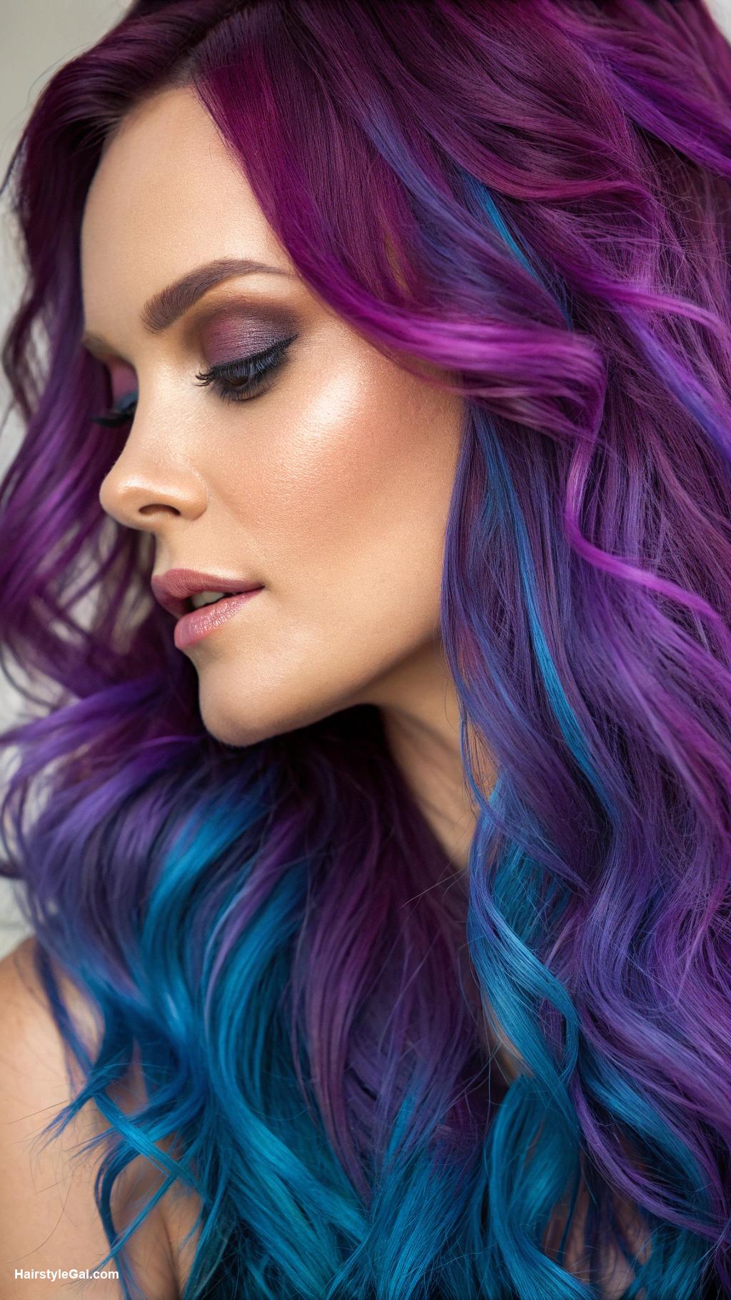 money piece hair highlights Bold purple and blue contrast