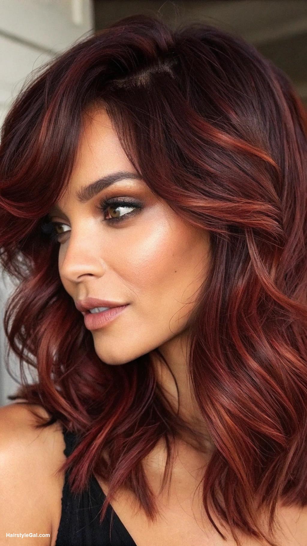 money piece hair highlights Deep burgundy with copper tones