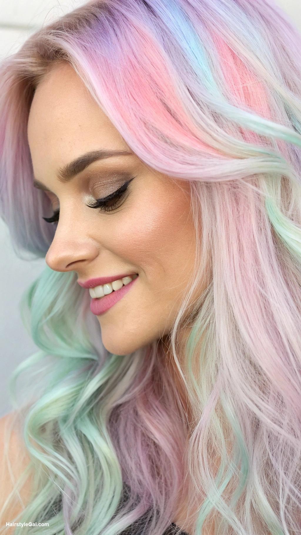 money piece hair highlights Pastel rainbow money piece highlights