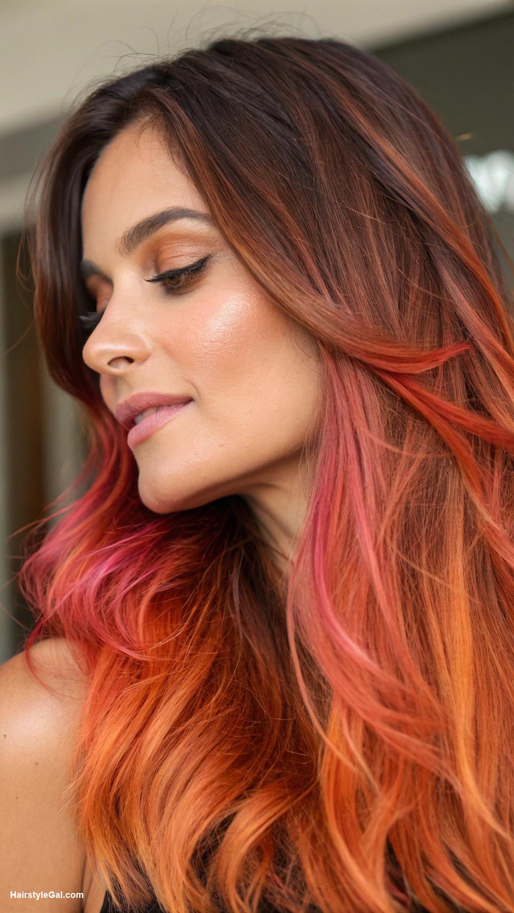 money piece hair highlights Sunset ombre money piece effects