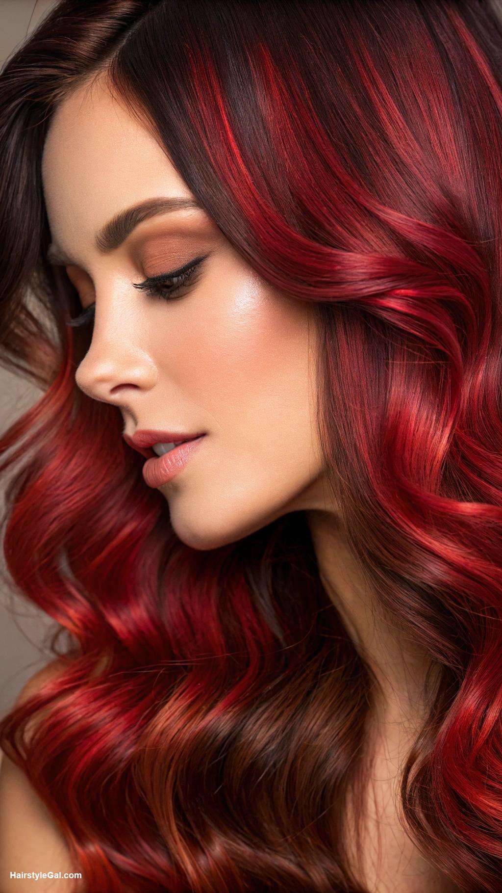 money piece hair highlights Vibrant red highlights in waves